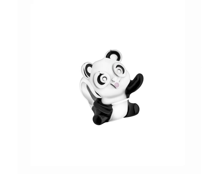 Zawieszka srebrna beads dla dziecka z emalią - miś panda