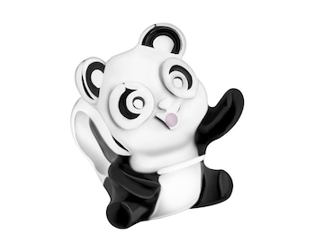 Zawieszka srebrna beads dla dziecka z emalią - miś panda