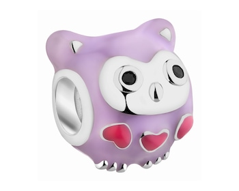 Zawieszka srebrna beads dla dziecka z emalią - sowa