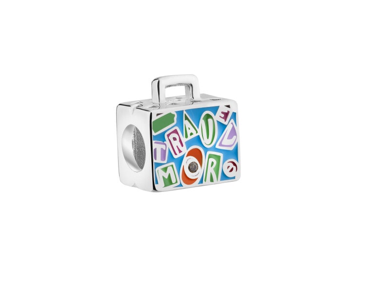 Zawieszka srebrna beads z emalią i cyrkoniami - walizka, podróże