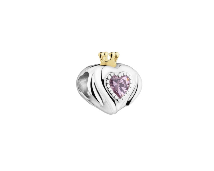 Stříbrný přívěsek Beads se zirkony - srdce, koruna