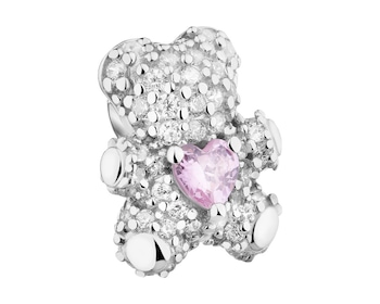 Zawieszka srebrna beads dla dzieci z cyrkoniami - misiu, serce