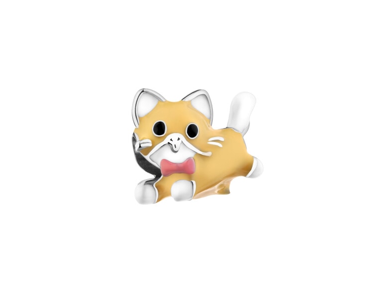 Zawieszka srebrna beads dla dzieci z emalią - kotek