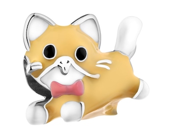 Zawieszka srebrna beads dla dzieci z emalią - kotek