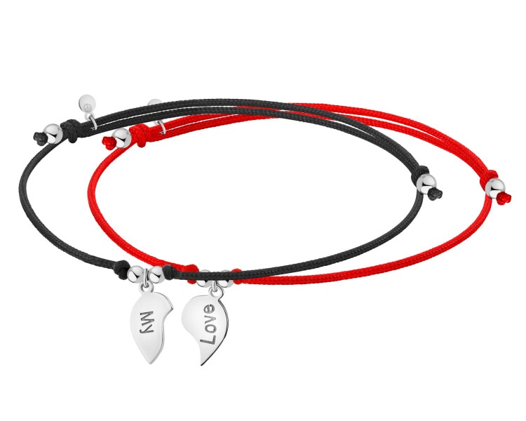 Srebrne bransoletki dla par - komplet - serce, love