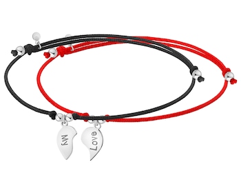 Srebrne bransoletki dla par - komplet - serce, love