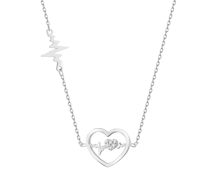 Naszyjnik srebrny z cyrkoniami - EKG serca, serca