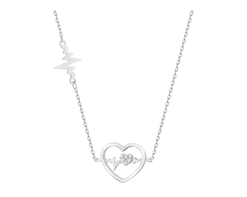 Naszyjnik srebrny z cyrkoniami - EKG serca, serca