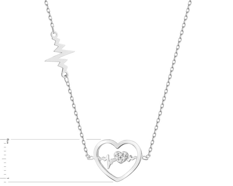 Naszyjnik srebrny z cyrkoniami - EKG serca, serca