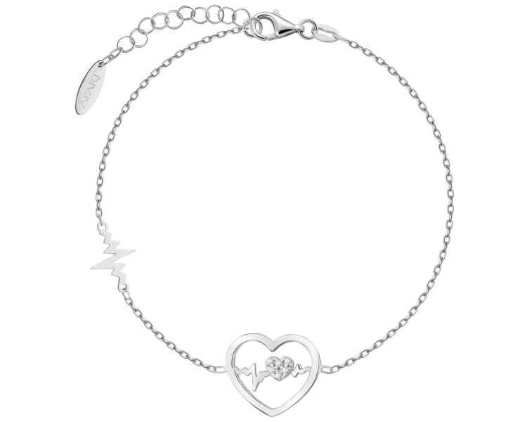 Bransoletka srebrna z cyrkoniami - EKG serca, serca