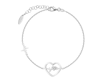Bransoletka srebrna z cyrkoniami - EKG serca, serca