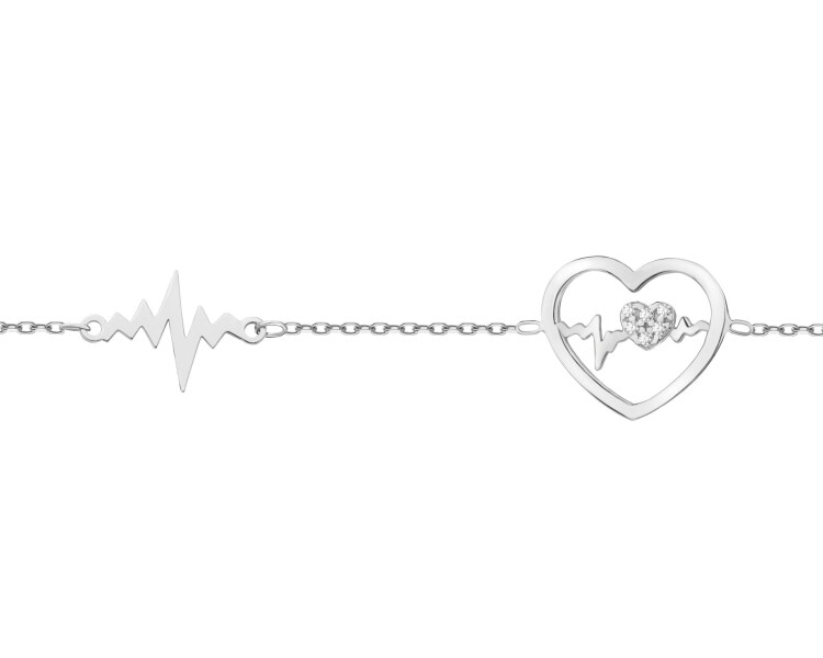 Bransoletka srebrna z cyrkoniami - EKG serca, serca