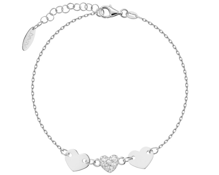 Bransoletka srebrna z cyrkoniami - serca