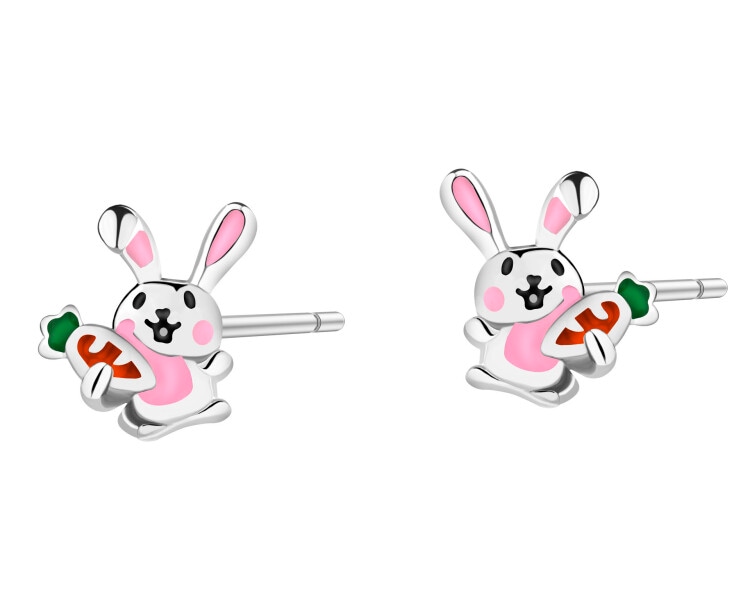 Kolczyki srebrne z emalią - zajączki, marchewki