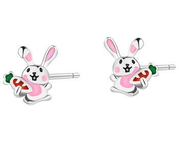 Kolczyki srebrne z emalią - zajączki, marchewki