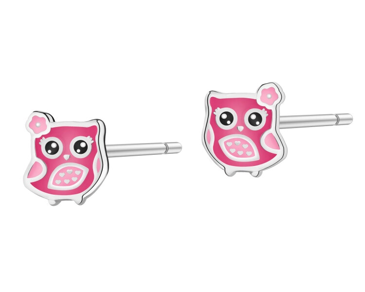 Stříbrné náušnice se smaltem - sovy