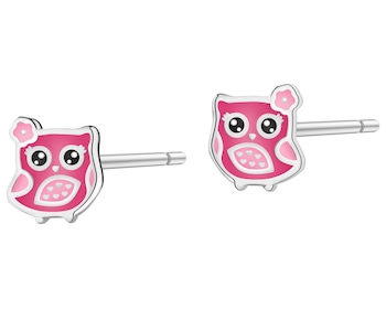 Kolczyki srebrne z emalią - sowy
