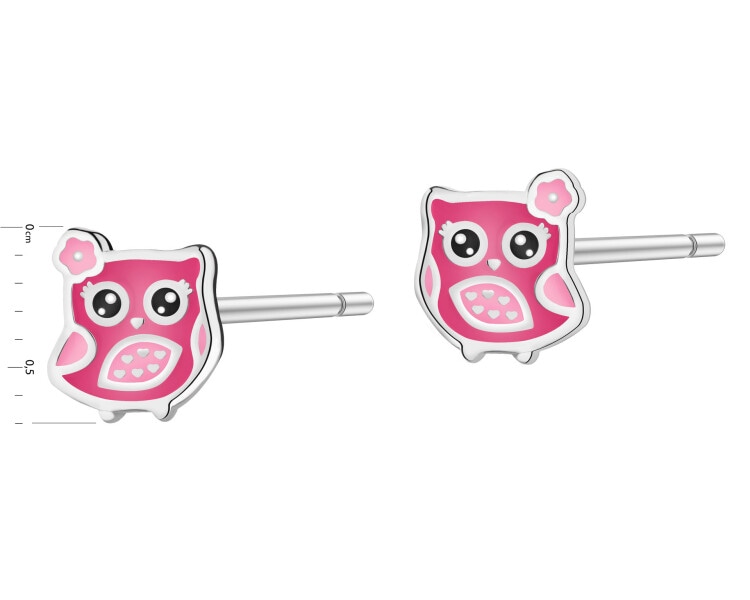Kolczyki srebrne z emalią - sowy