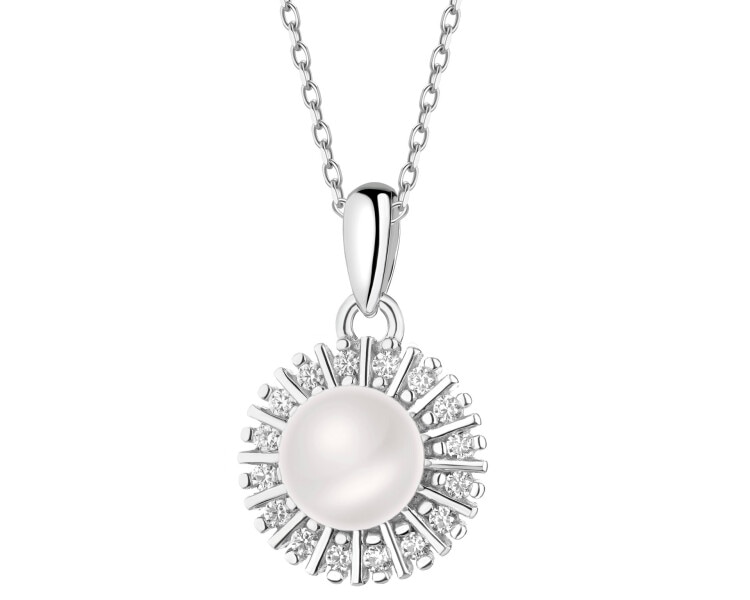 Zawieszka srebrna z perłą i cyrkoniami