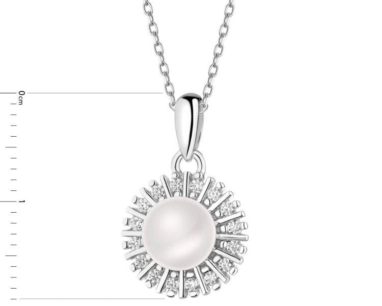 Rhodium Plated Silver Pendant with Pearl