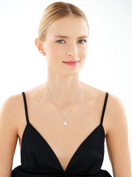 Rhodium Plated Silver Pendant with Pearl