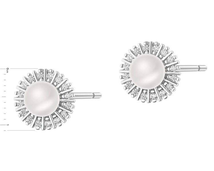 Rhodium Plated Silver Earrings with Pearl