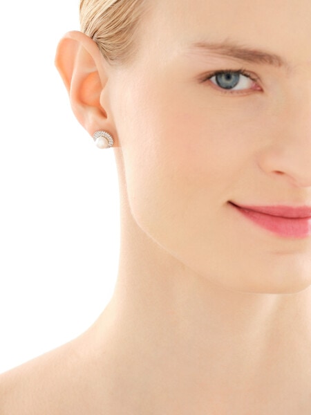 Rhodium Plated Silver Earrings with Pearl