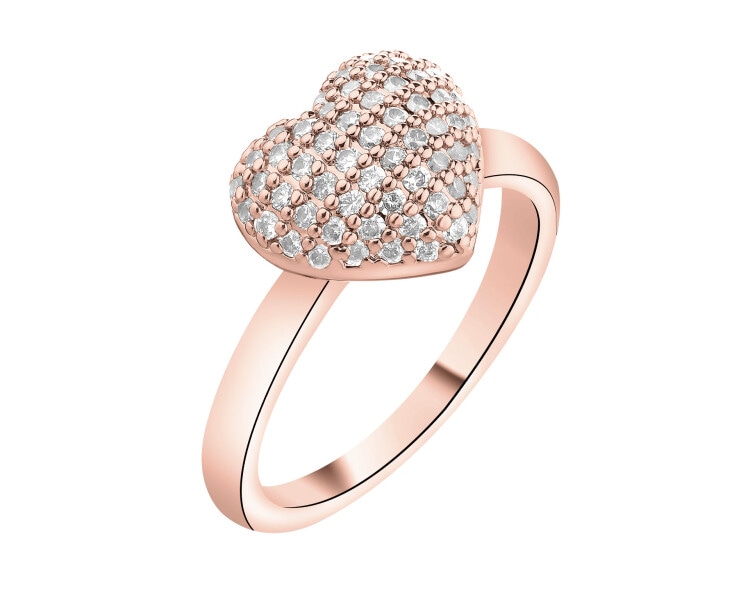 Pozlacený prsten z mosazi se zirkony - srdce