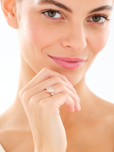 Pierścionek z mosiądzu pozłacany z cyrkoniami - serce