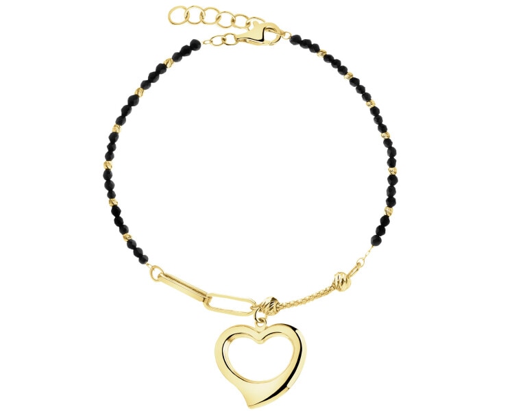 Złota bransoletka z onyksami syntetycznymi - serce