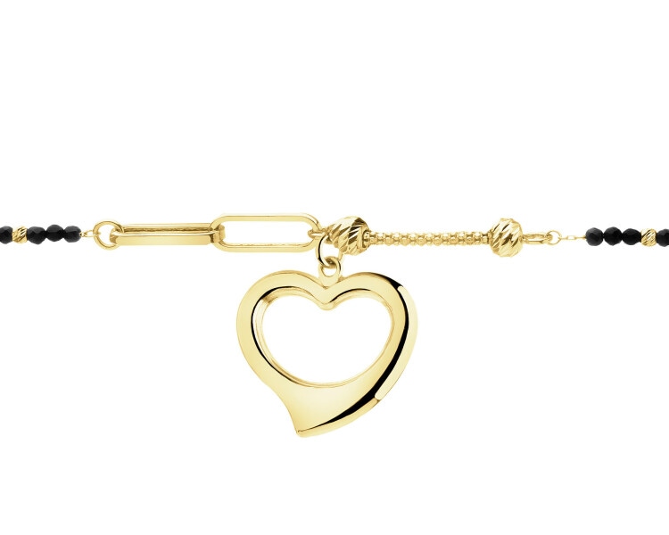 Złota bransoletka z onyksami syntetycznymi - serce