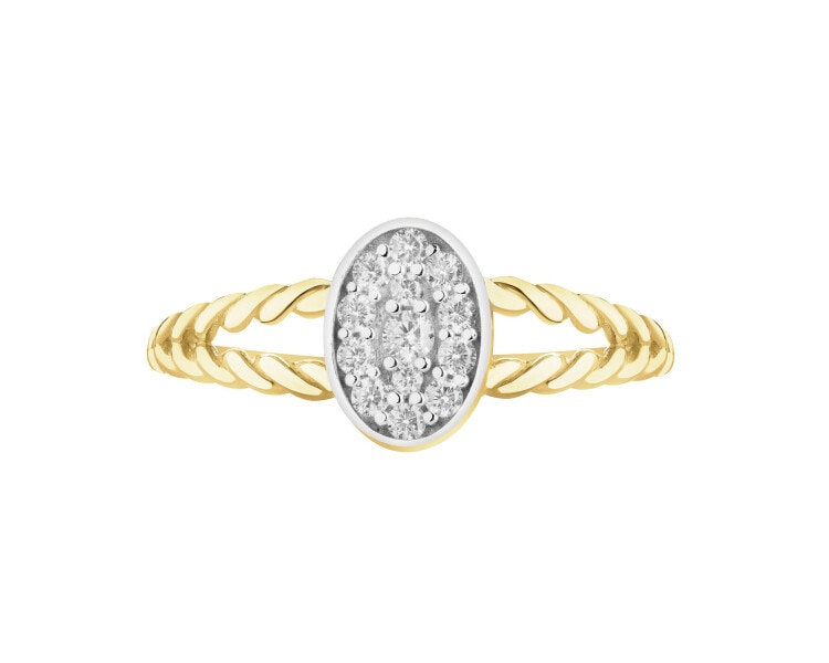 14 K Rhodium-Plated Yellow Gold Ring with Cubic Zirconia