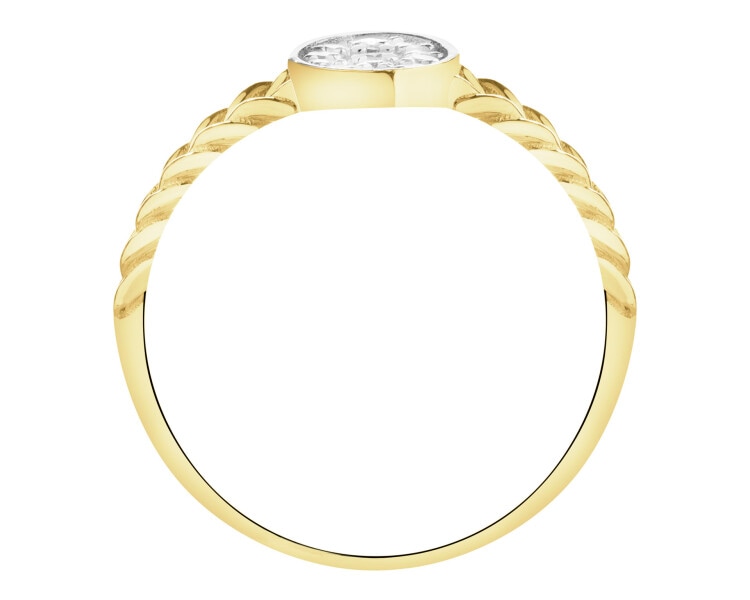 14 K Rhodium-Plated Yellow Gold Ring with Cubic Zirconia