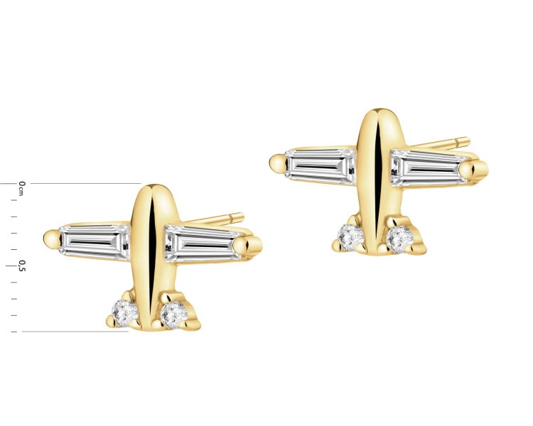 Pozlacené stříbrné náušnice se zirkony - letadla