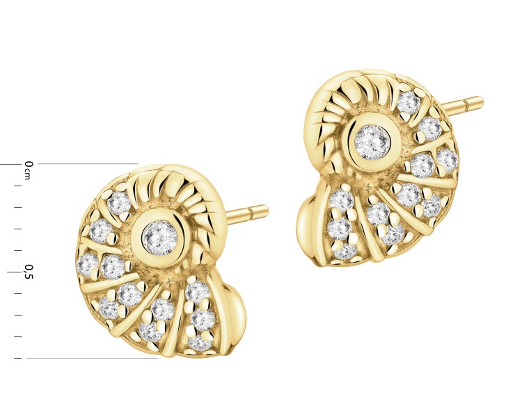 Pozlacené stříbrné náušnice se zirkony - mušle