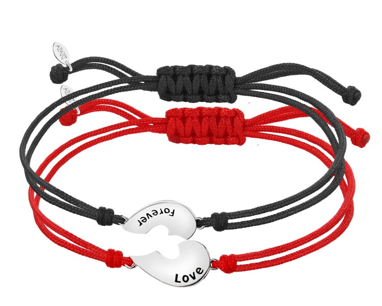 Srebrne bransoletki dla par - komplet - serce, love