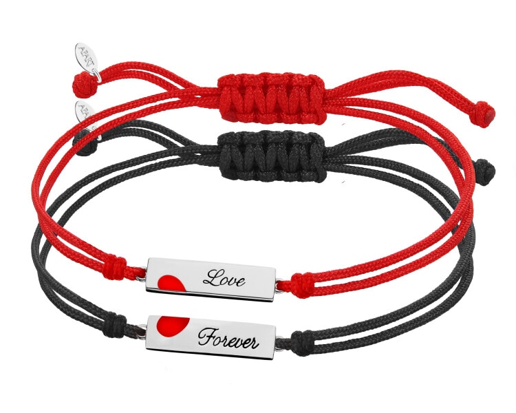 Srebrne bransoletki dla par - komplet - serce, love