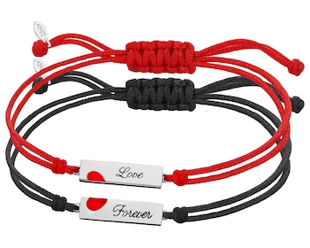 Srebrne bransoletki dla par - komplet - serce, love