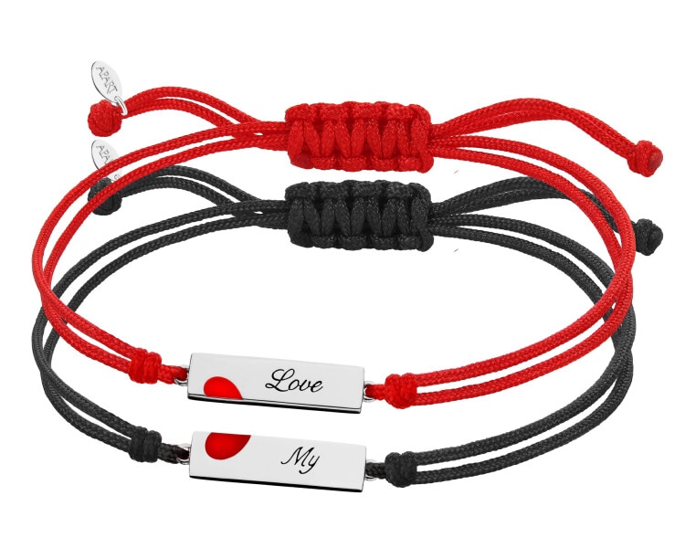 Srebrne bransoletki dla par - komplet - serce, love