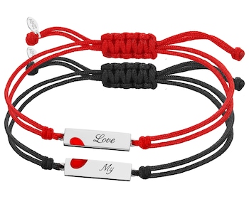 Srebrne bransoletki dla par - komplet - serce, love