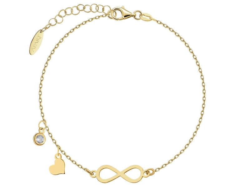 Bransoletka srebrna z cyrkonią - nieskończoność, serce