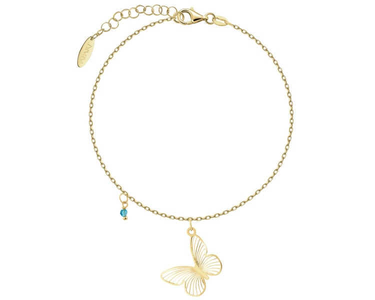 Bransoletka srebrna ze szligowanym szkłem - motyl