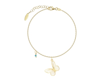 Bransoletka srebrna ze szligowanym szkłem - motyl