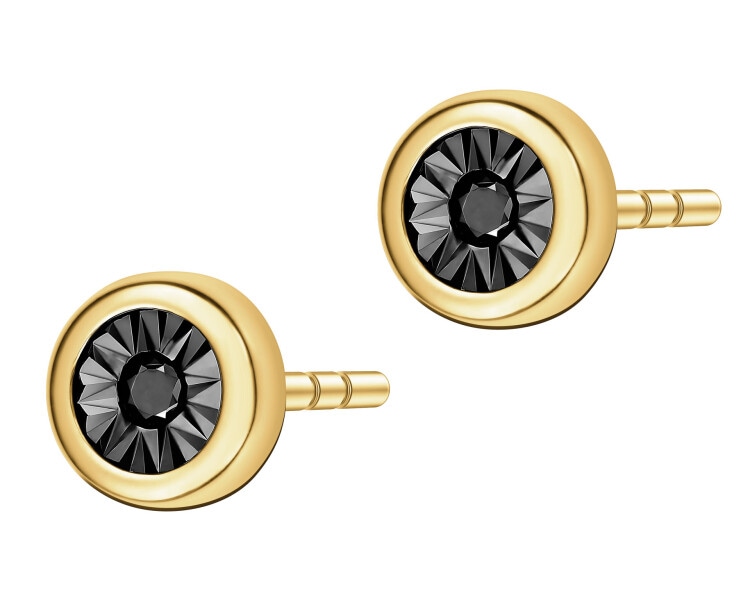 Kolczyki z żółtego złota z czarnymi brylantami - 0,02 ct - próba 375