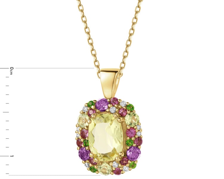 Zawieszka z żółtego złota z brylantami, kamieniami ozdobnymi i szlachetnymi - próba 585