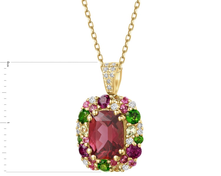 Zawieszka z żółtego złota z brylantami, kamieniami ozdobnymi i szlachetnymi - próba 585