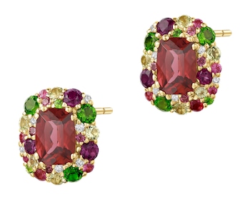 Kolczyki z żółtego złota z brylantami, kamieniami ozdobnymi i szlachetnymi