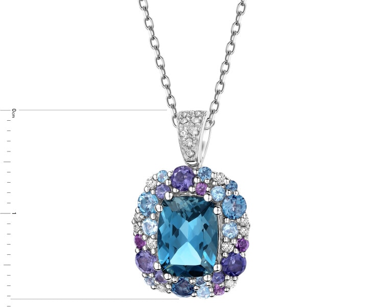 Zawieszka z białego złota z brylantami, kamieniami ozdobnymi i szlachetnymi - próba 585