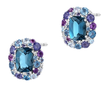 Kolczyki z białego złota z brylantami, kamieniami ozdobnymi i szlachetnymi - próba 585