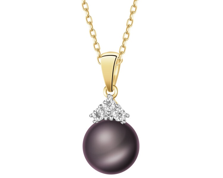 Zawieszka z żółtego złota z diamentami i perłą - próba 585